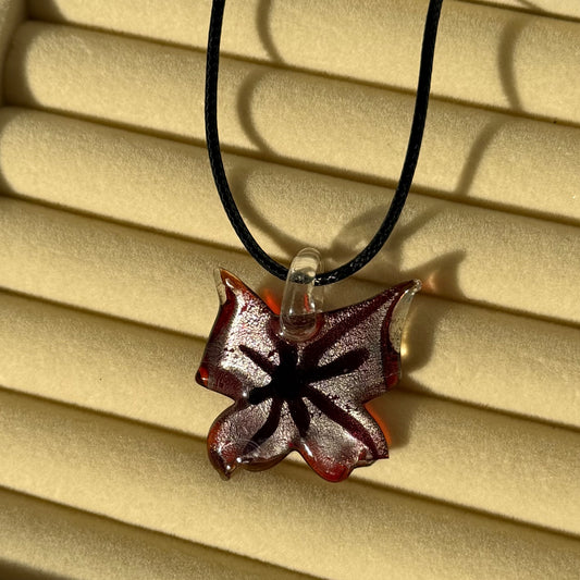 Glass Flower Necklace on Black Cord