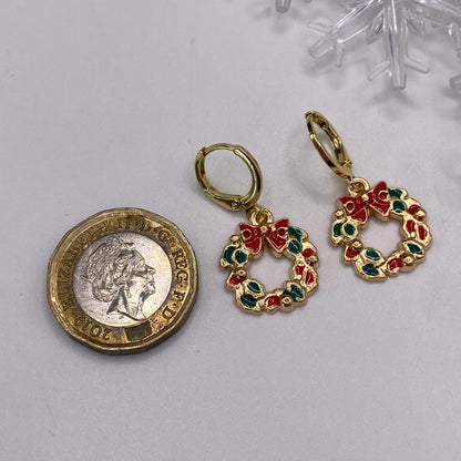 Colourful Gold Wreath Huggie Hoop Earrings