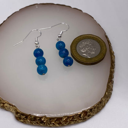 Round Blue Apatite Crystal Earrings