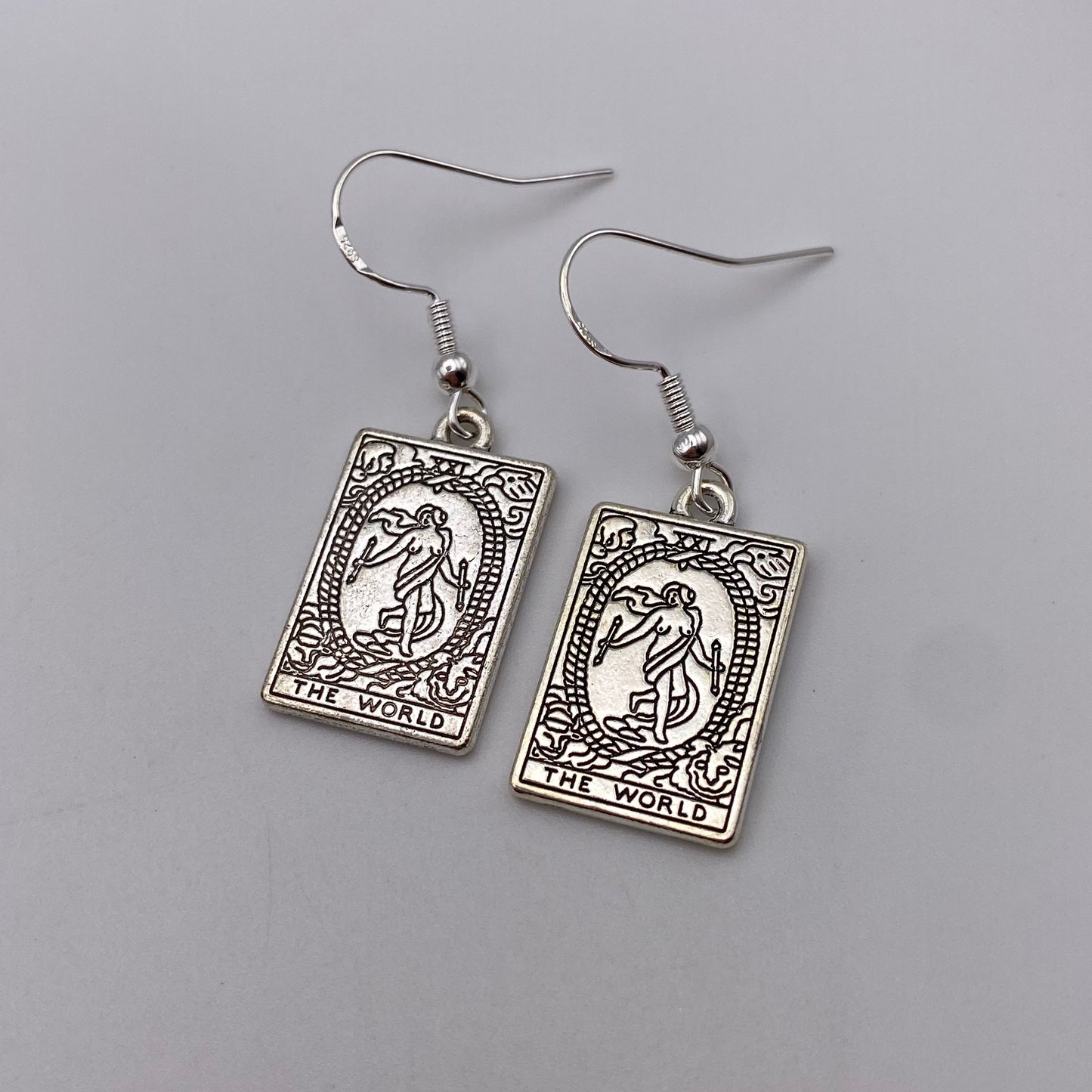 Silver Image Tarot Card Earrings