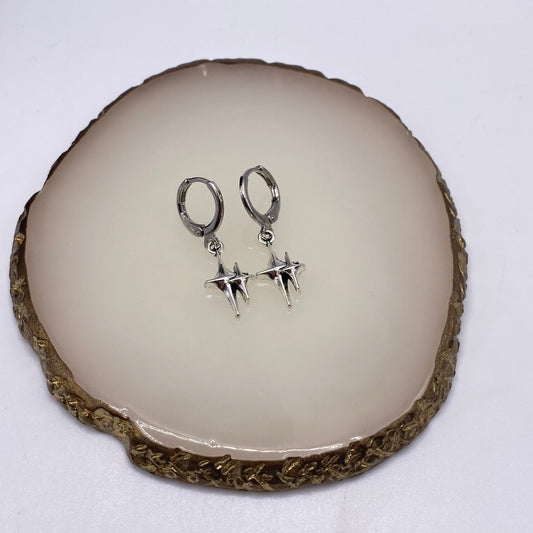 Double Star Huggie Hoop Earrings