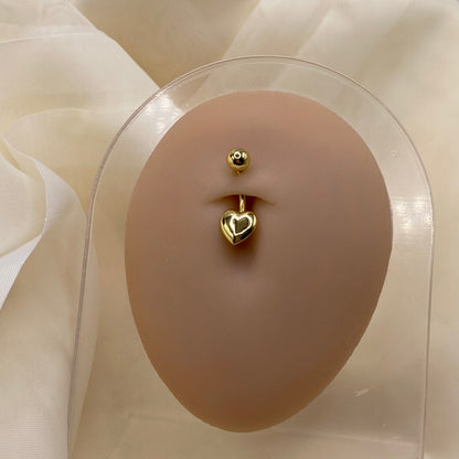 Gold Heart Belly Bar Piercing