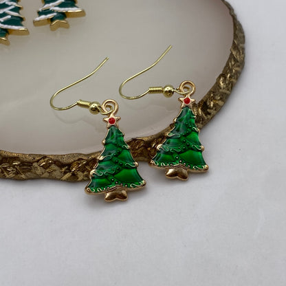 Green Christmas Tree Earrings