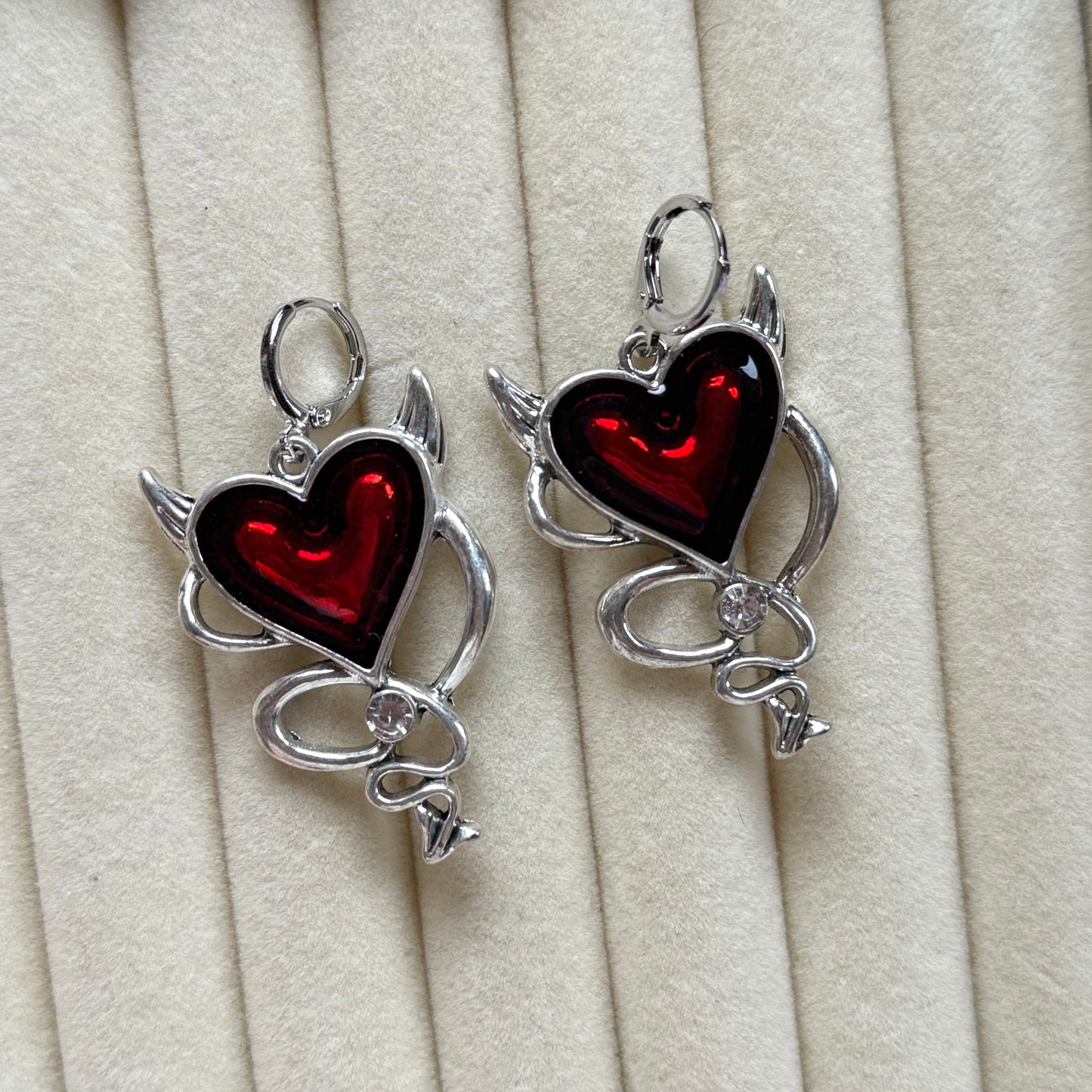 Gothic Red Heart Huggie Hoop Earrings