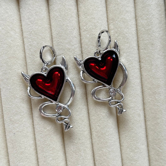 Gothic Red Heart Huggie Hoop Earrings