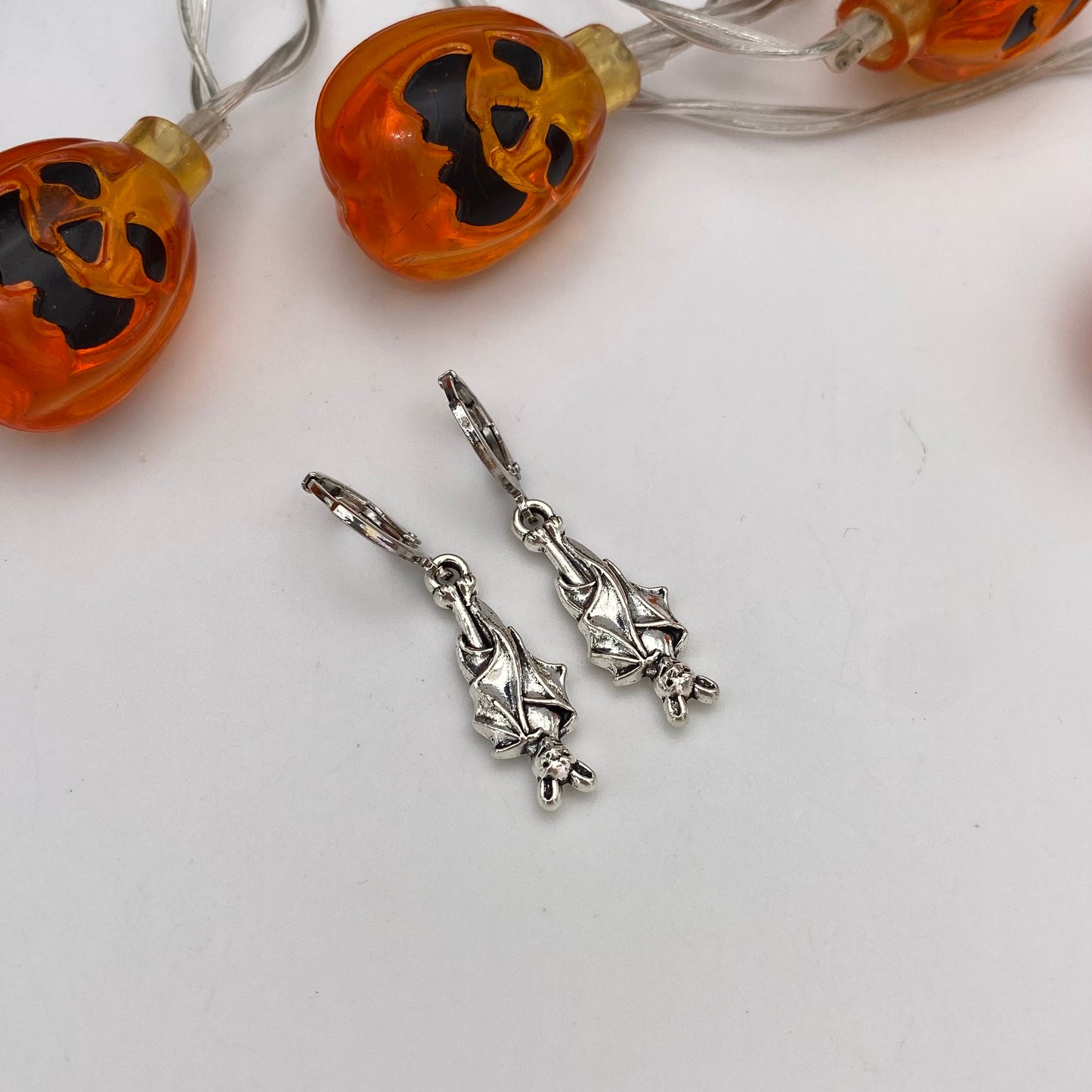 Hanging  Bat Huggie Hoop Earrings