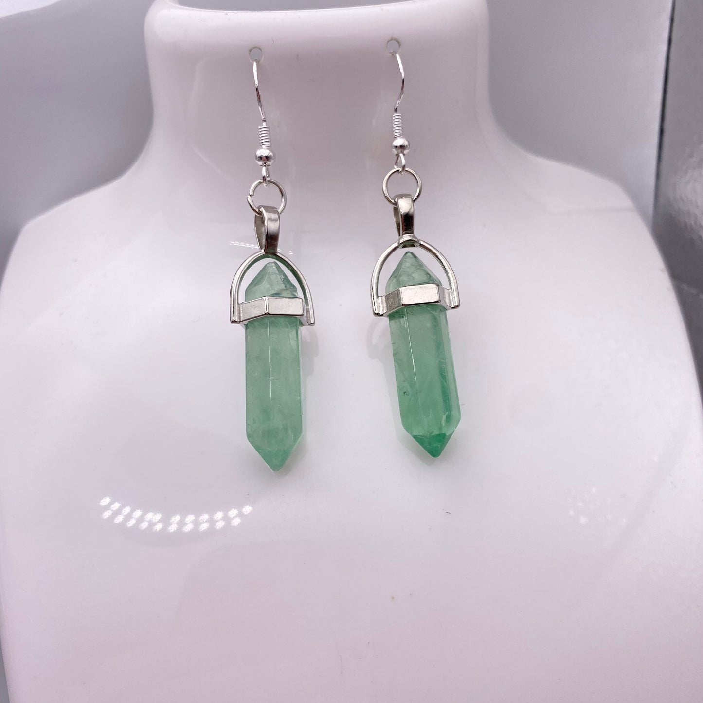 Green Fluorite Crystal Pendant Earrings