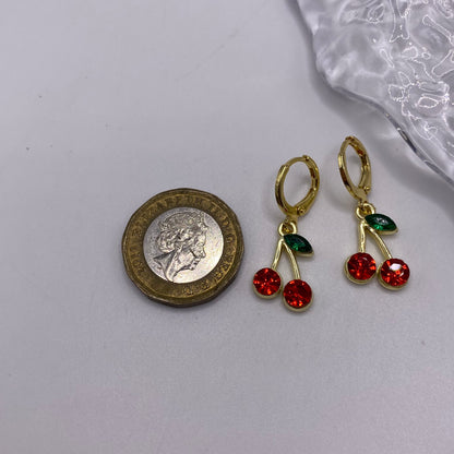 Gold Cherry Huggie Hoop Earrings