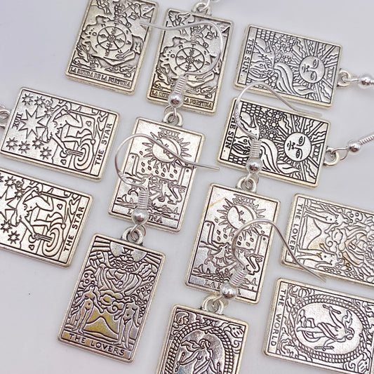 Silver Image Tarot Card Earrings