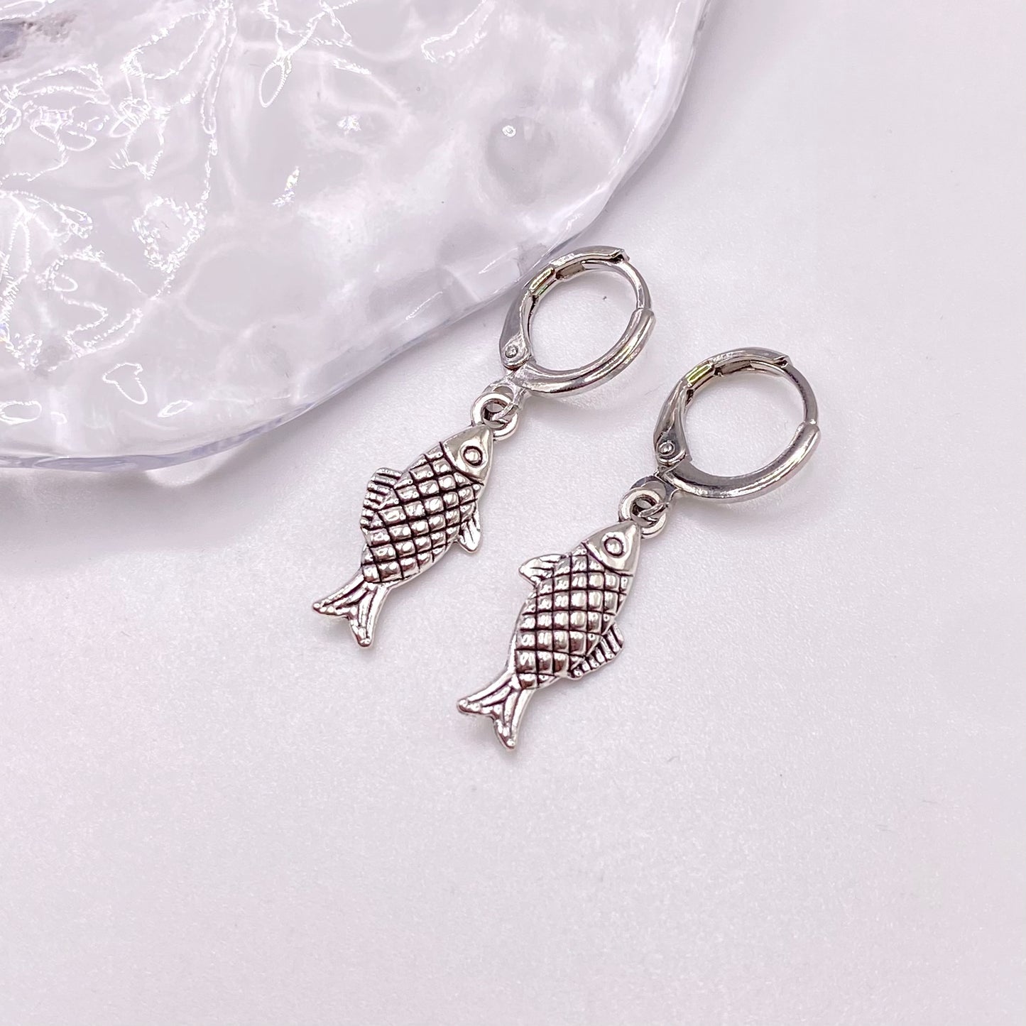 Silver Fish Huggie Hoop Earrings