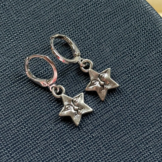 Star Face Huggie Hoop Earrings