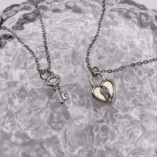 Matching Heart Lock and Key Necklace