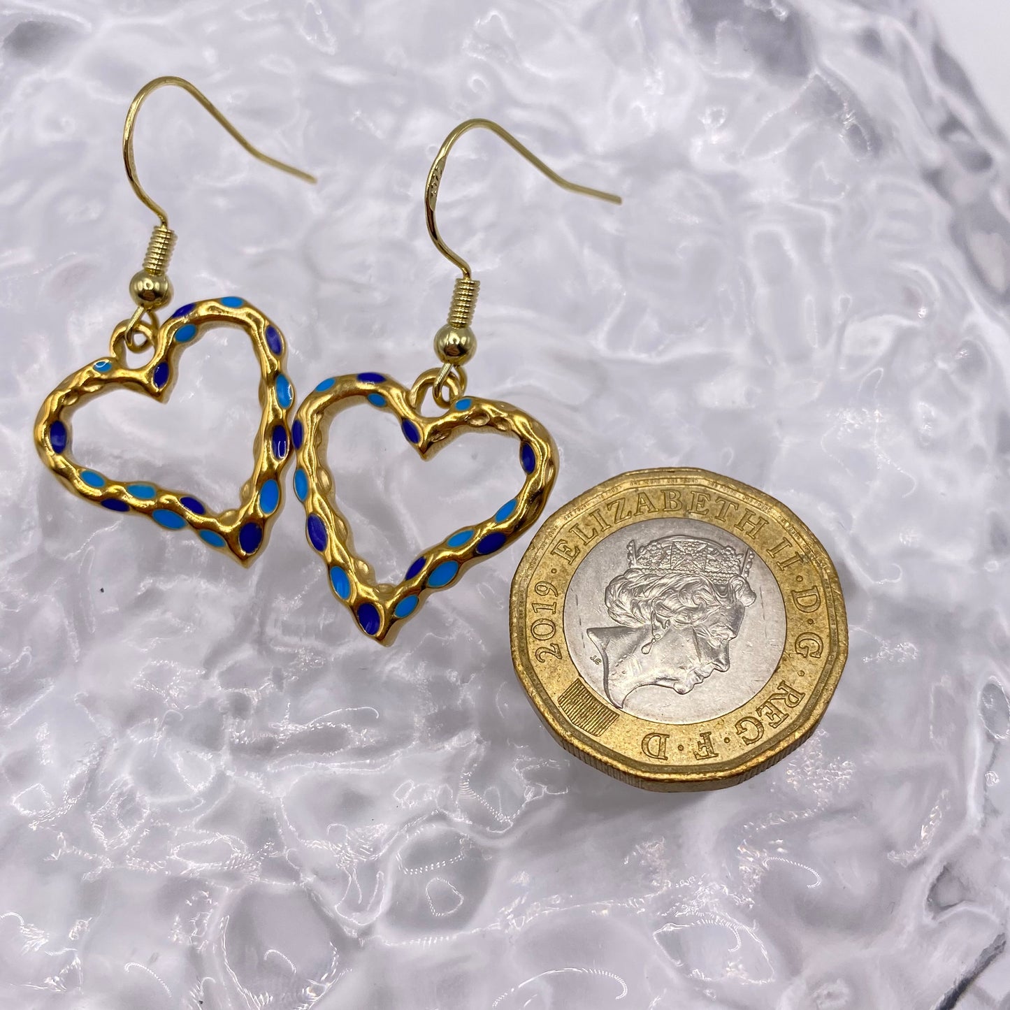 Blue Speckled Heart Earrings