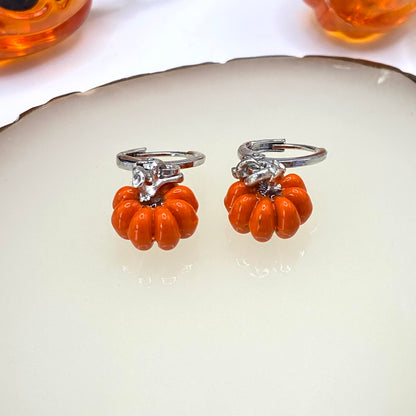 Small Orange Pumpkin Huggie Hoop Earrings