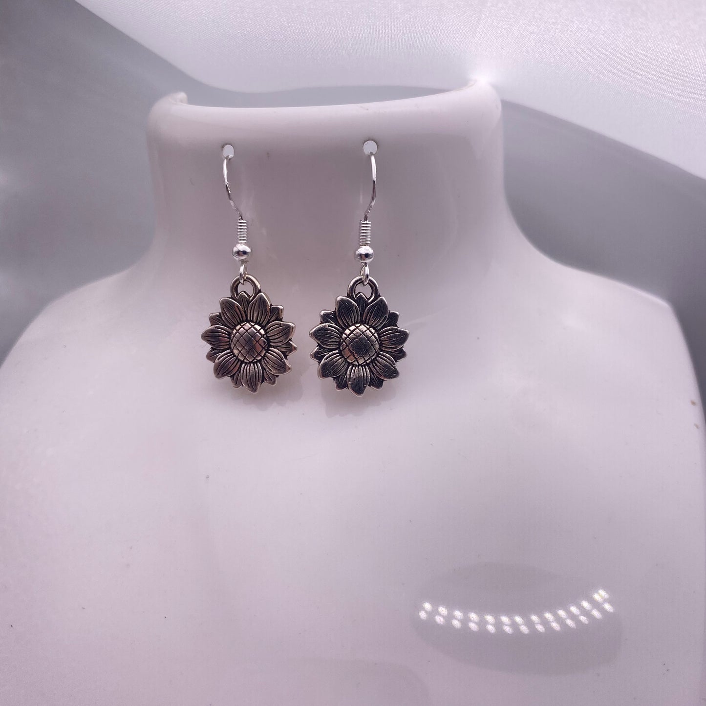 Silver Sunflower Earrings