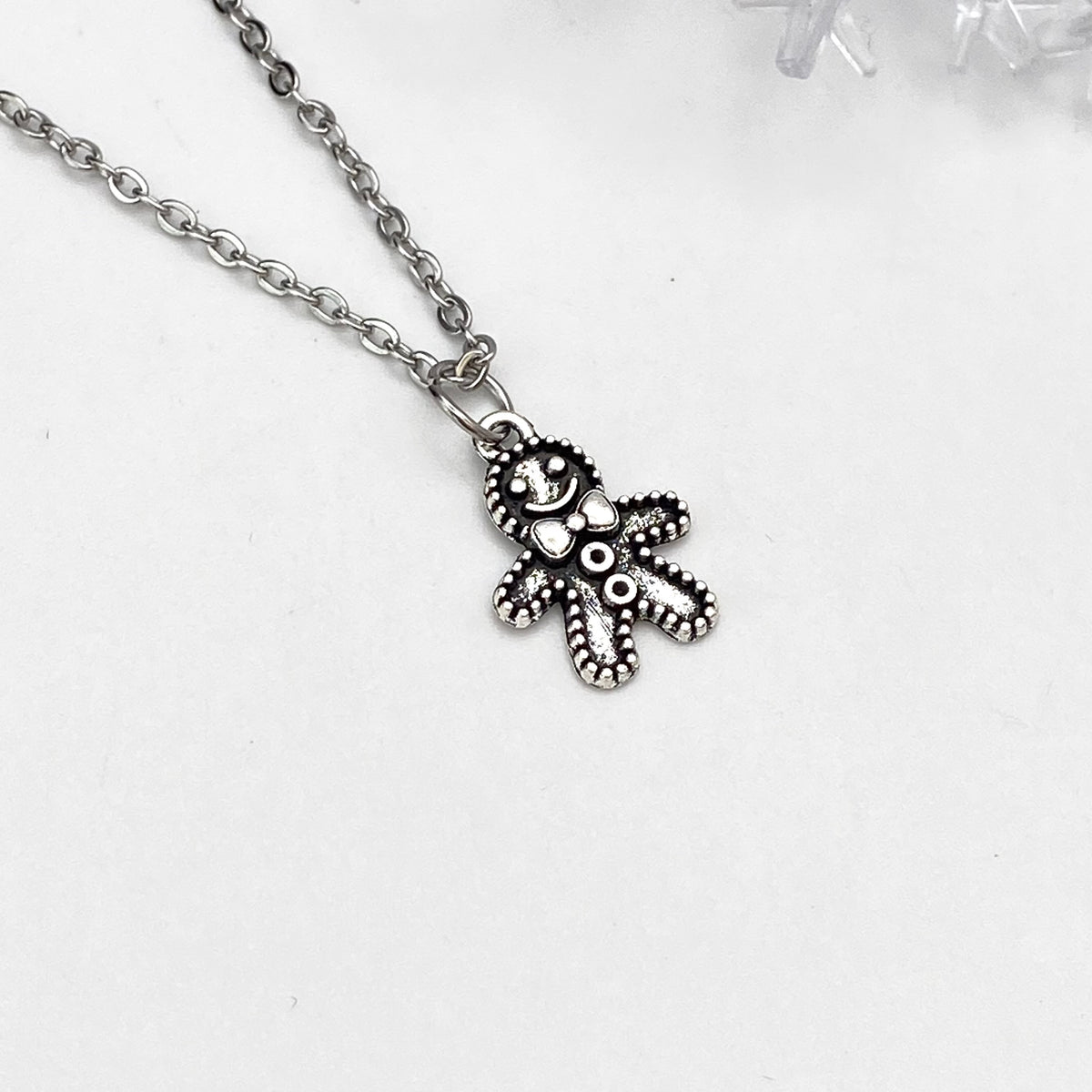 Silver Gingerbread Man Necklace