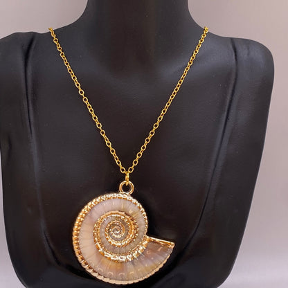 Chunky Gold Encrusted Round Shell Necklace