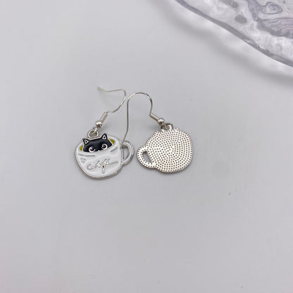 Cat In A Coffee Cup Earrings