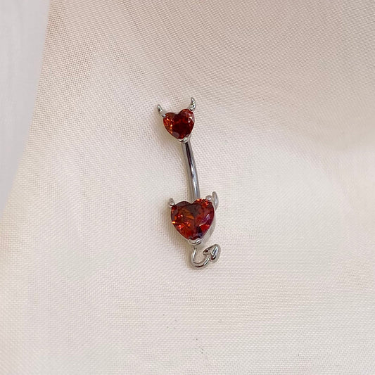 Devil Red Heart Belly Bar Piercing