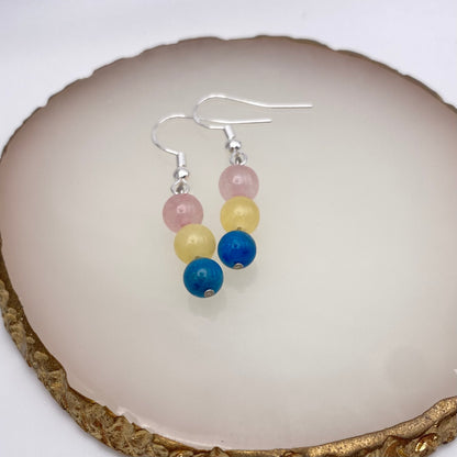 Round Pink, Yellow and Blue Crystal Earrings