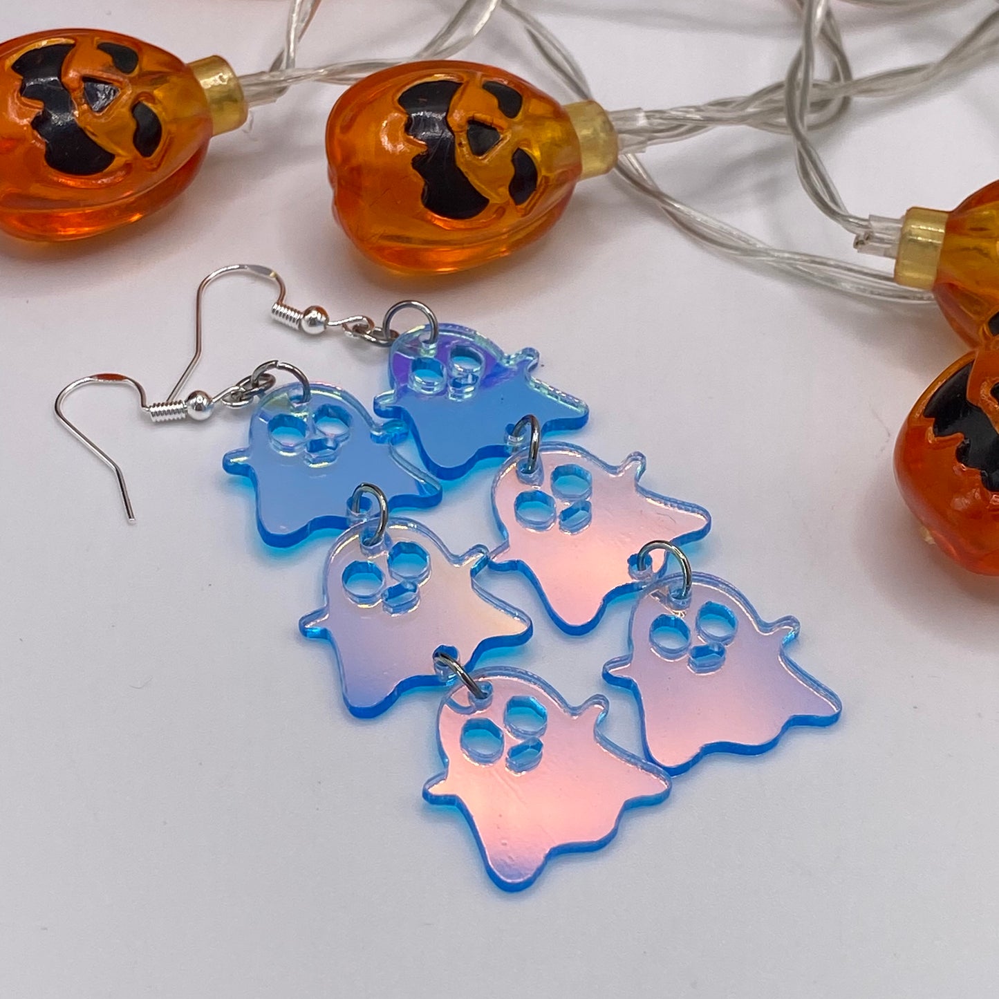 Triple Ghost Drop Iridescent Earrings