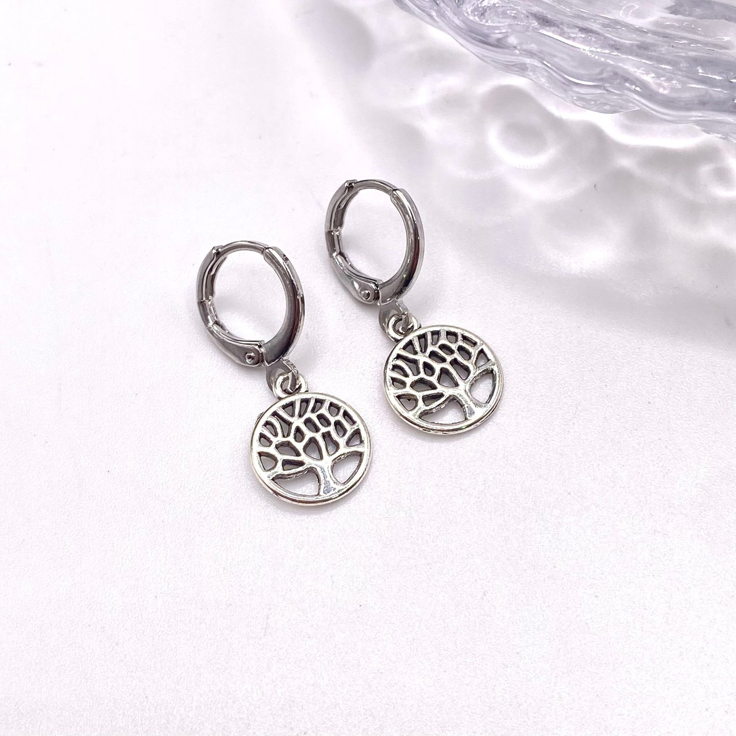Small Tree of Life Huggie Hoop Earrings