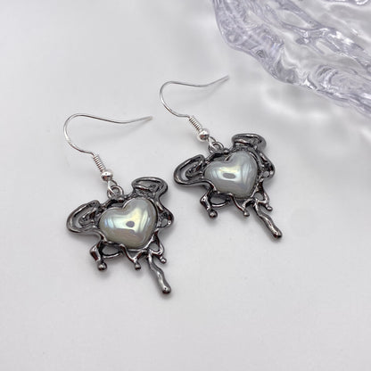 Silver Melting Pearl Heart Earrings