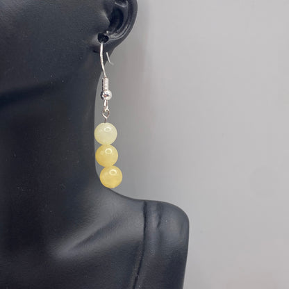 Round Yellow Jade Crystal Earrings