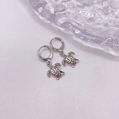 Small Silver Turtle Huggie Hoop Earrings