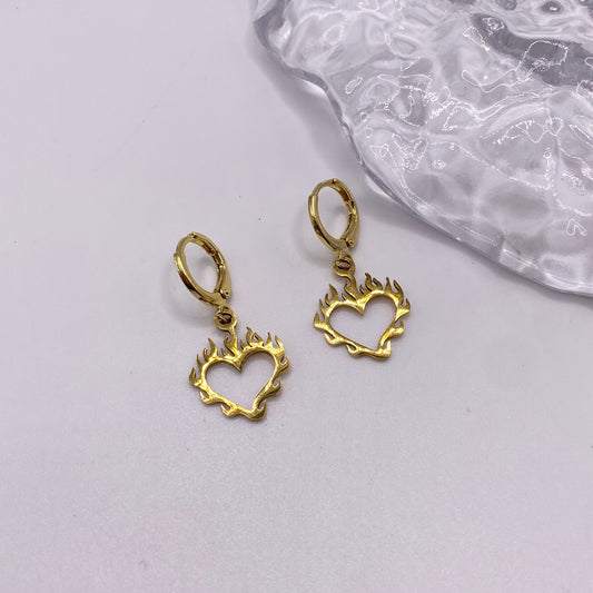 Flame Heart Huggie Hoop Earrings