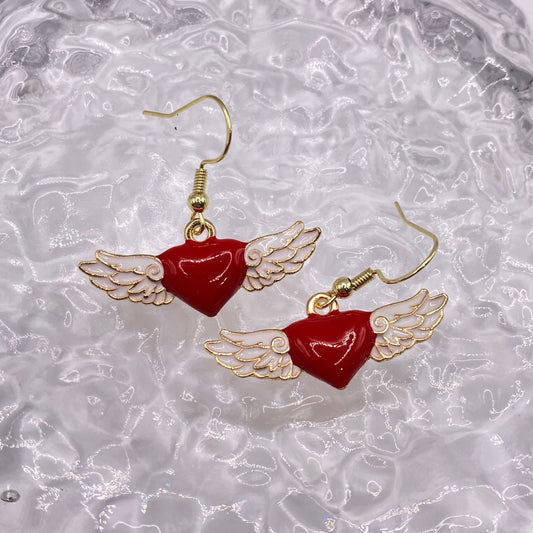 Flying Red Heart Earrings
