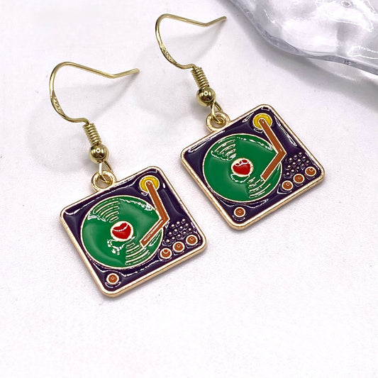 Gold Vinyl Record Player Earrings