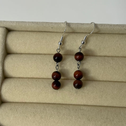 Round Tigers Eye Drop Earrings