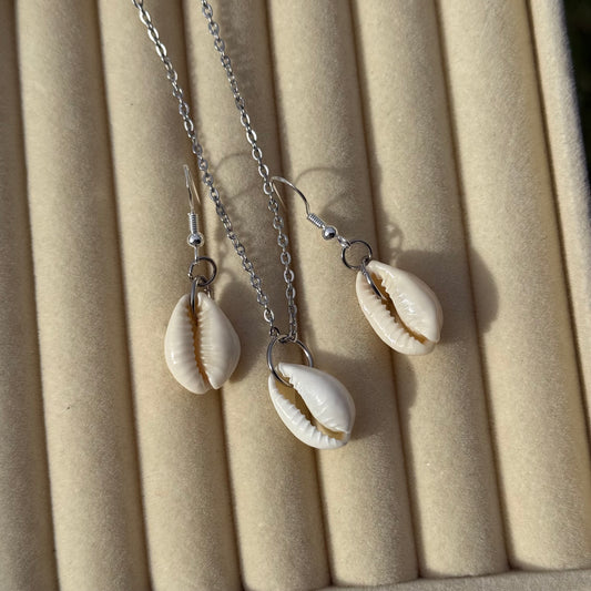 Cowrie Shell Earrings and Necklace Set