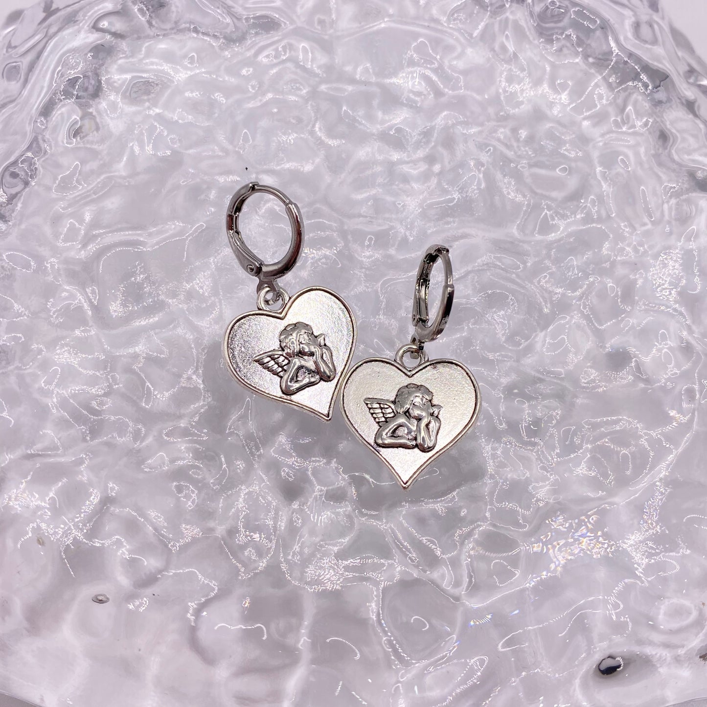 Cherub Heart Huggie Hoop Earrings