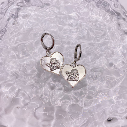 Cherub Heart Huggie Hoop Earrings