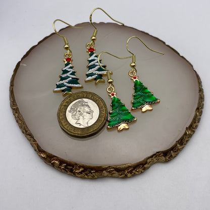 Green Christmas Tree Earrings