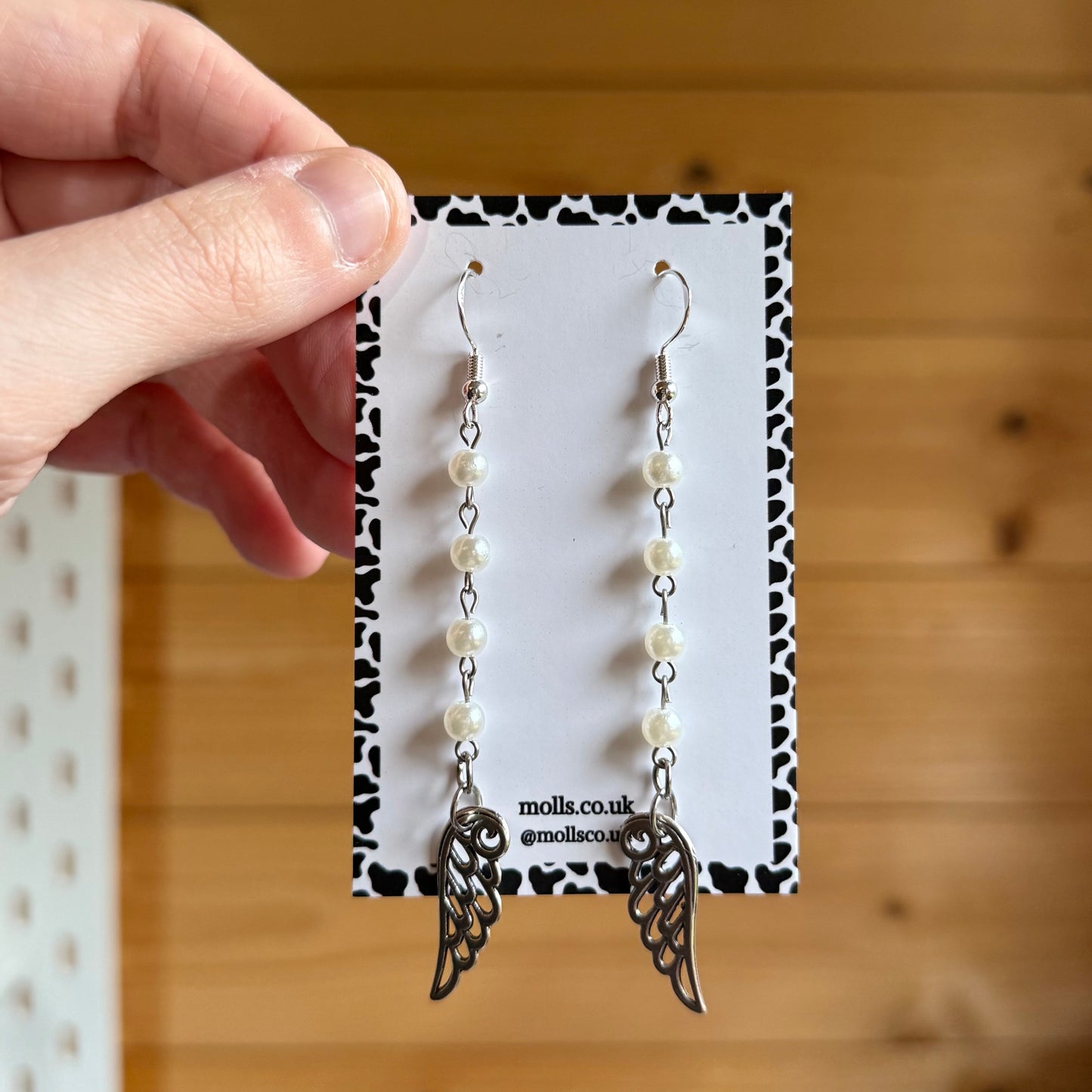 Pearl Drop Dangly Wing Earrings
