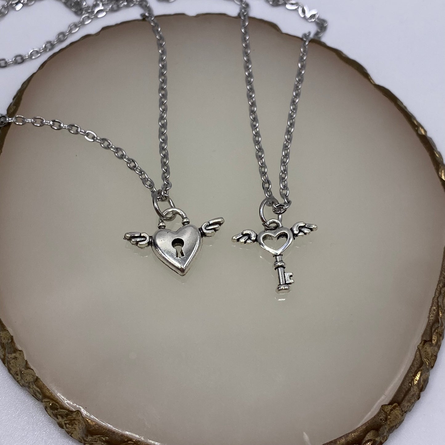 Matching Flying Lock and Key Necklace