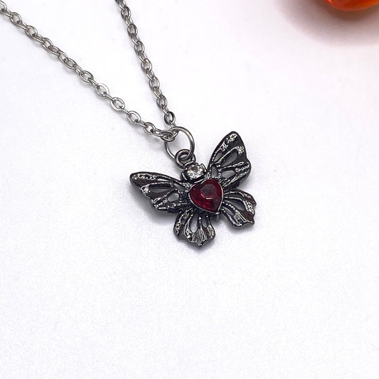 Gothic Red Butterfly Necklace