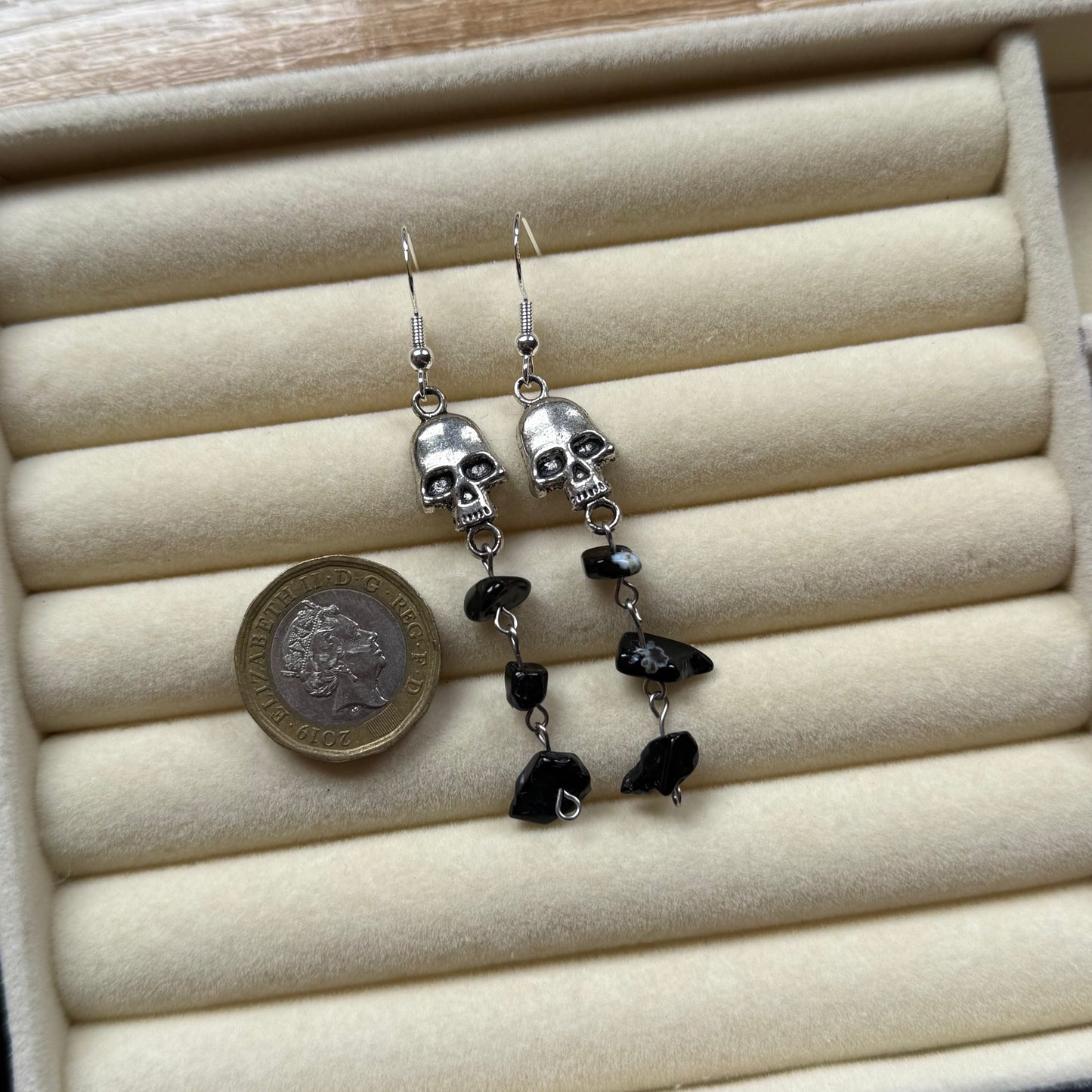 Black Crystal Drop Skull Earrings