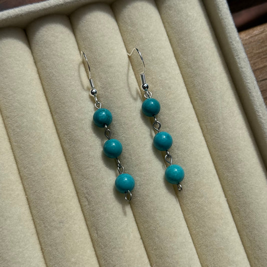 Round Dangly Blue Howlite Crystal Earrings
