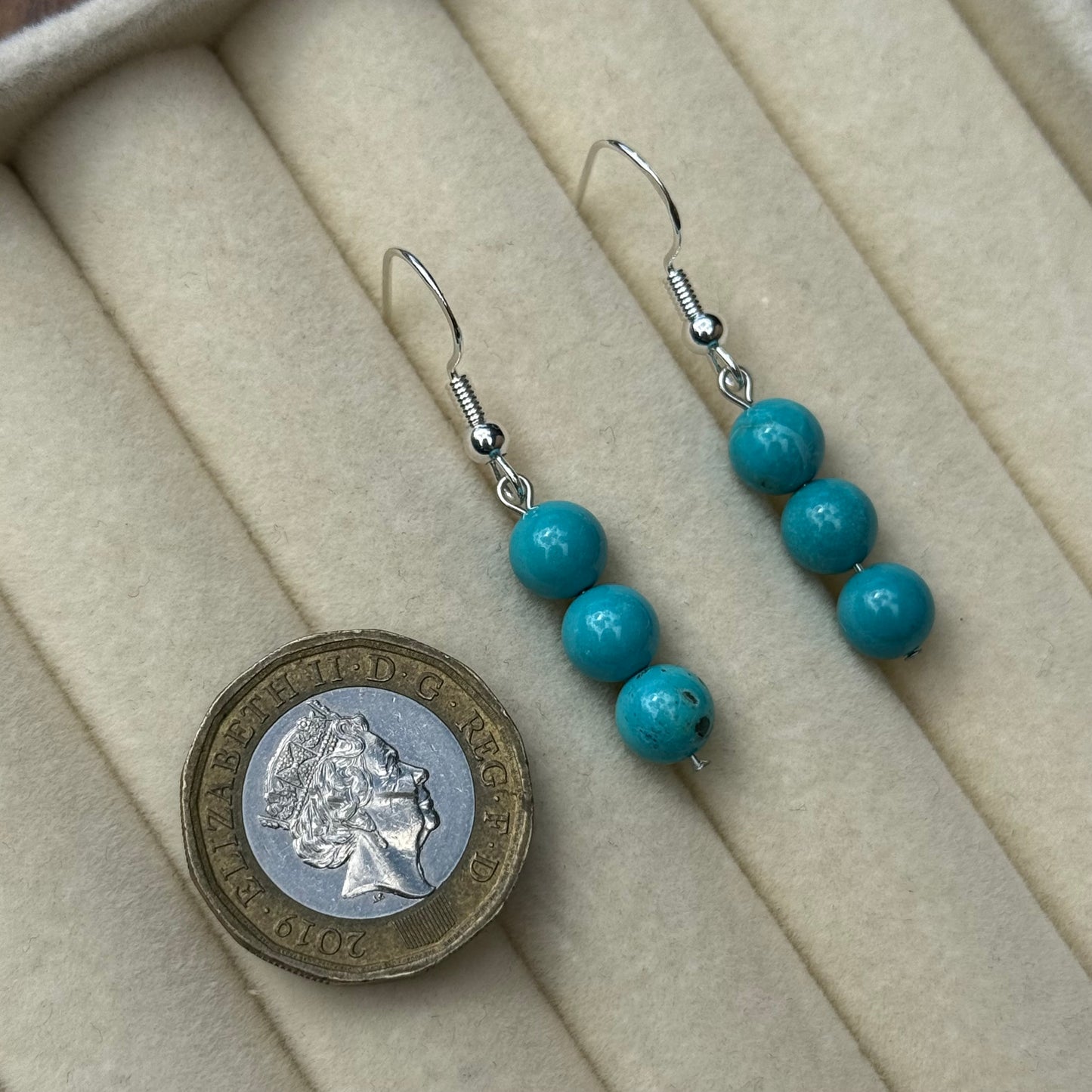 Round Blue Howlite Crystal Earrings