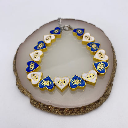 Gold Blue and White Evil Eye Bracelet