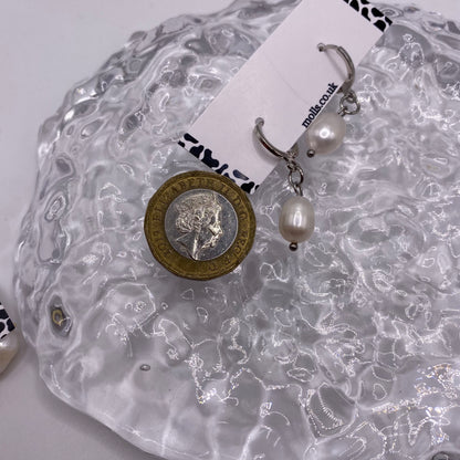 Pearl Drop Huggie Hoop Earrings