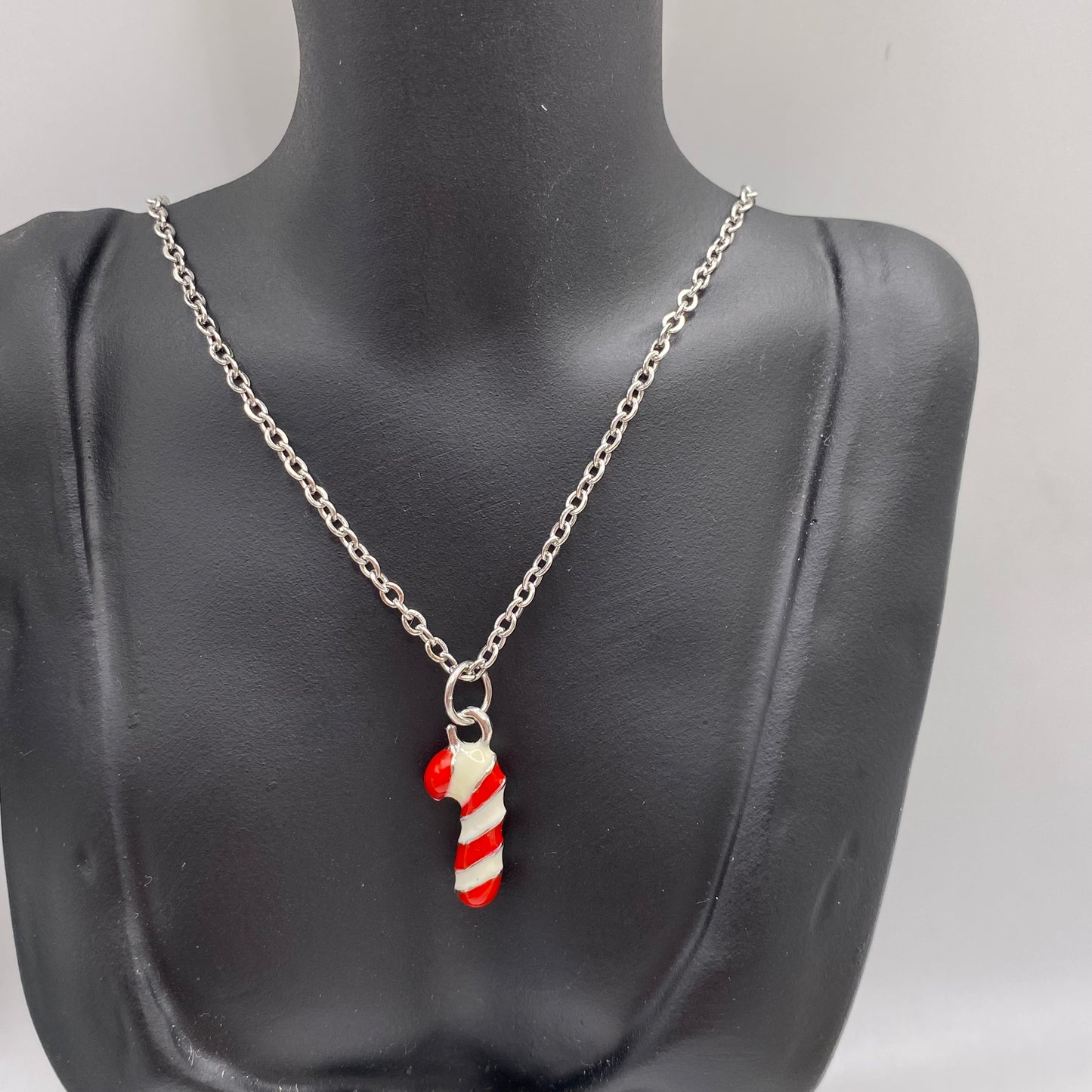 Small Red and White Candy Cane Necklace