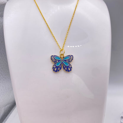 Gold Blue Butterfly Necklace