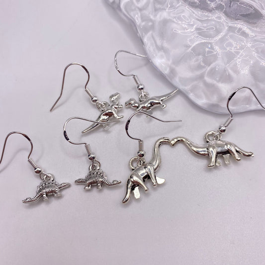 Silver Dinosaur Earrings