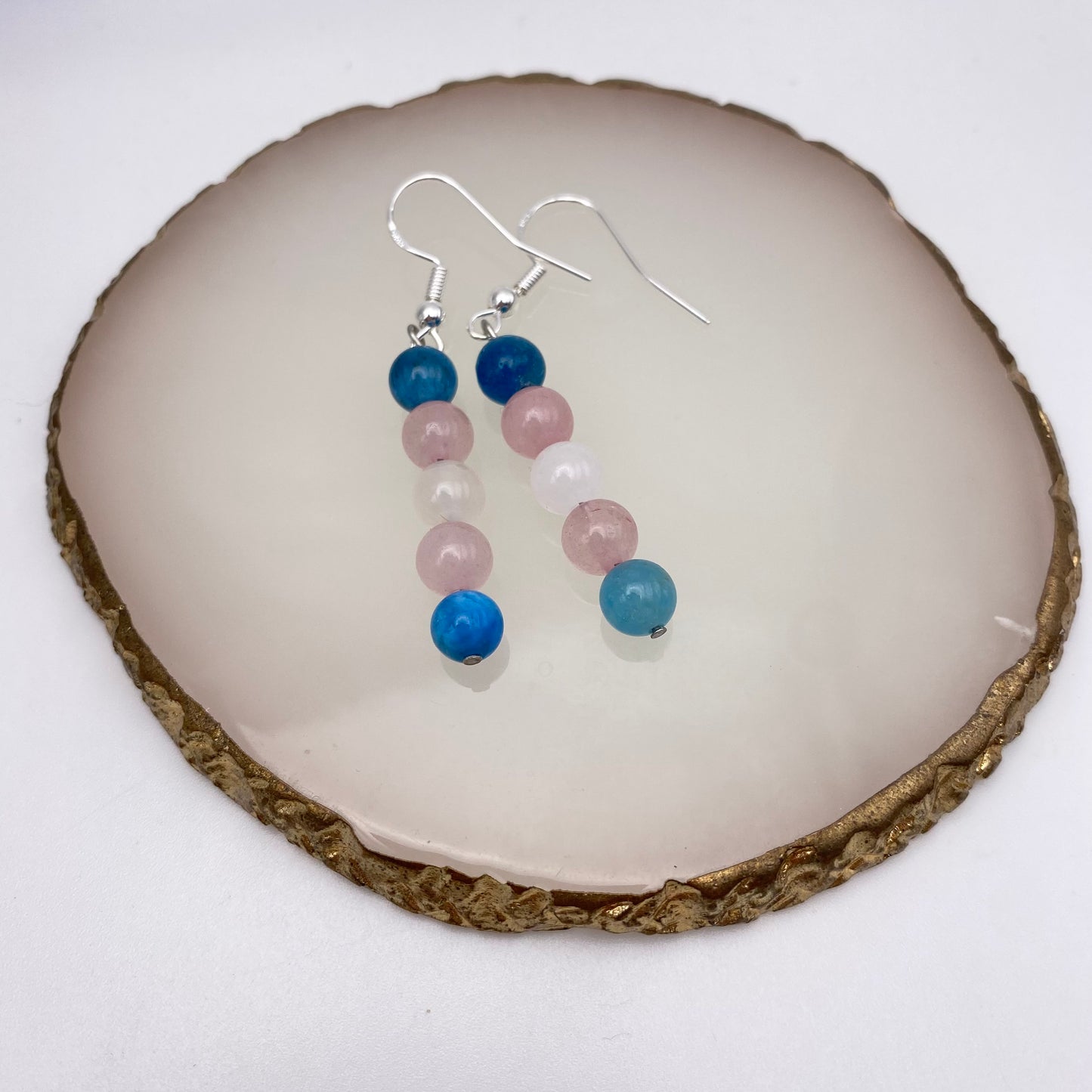 Round Blue, White and Pink Crystal Earrings