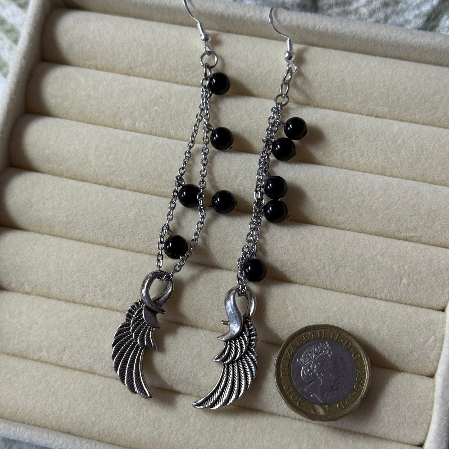 Black Crystal Cluster Dangly Wing Earrings